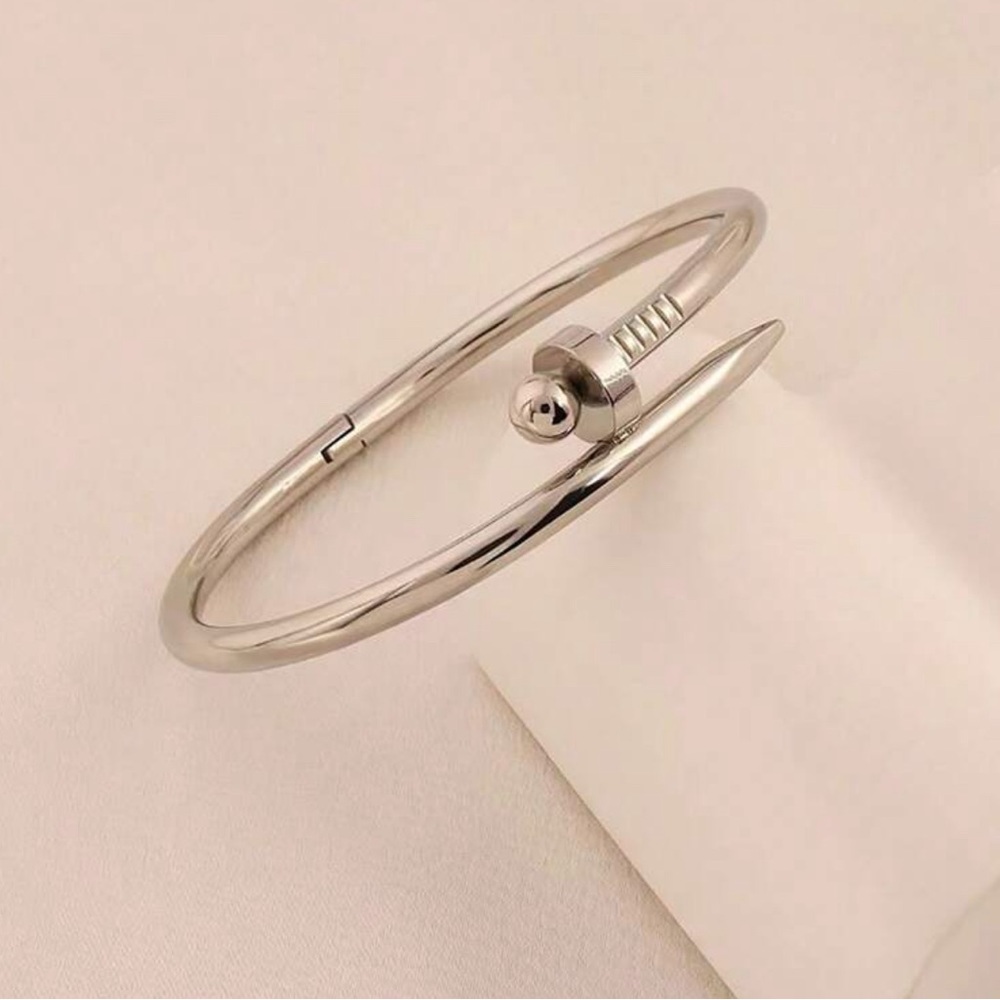 Women Silver Stainless Steel Spike Bangle Bracelet - Picture 4 of 6